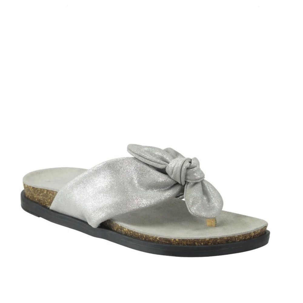 Ron White Gayla Silvery Grey Metallic Leather Thong Slide Sandals Sz‎ 37/US 6